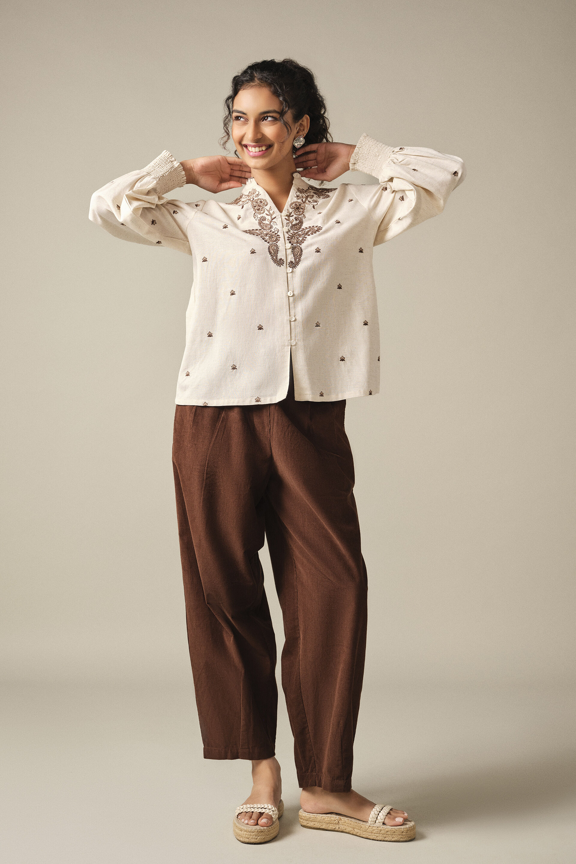 Embroidered Top in Natural, Natural, image 2